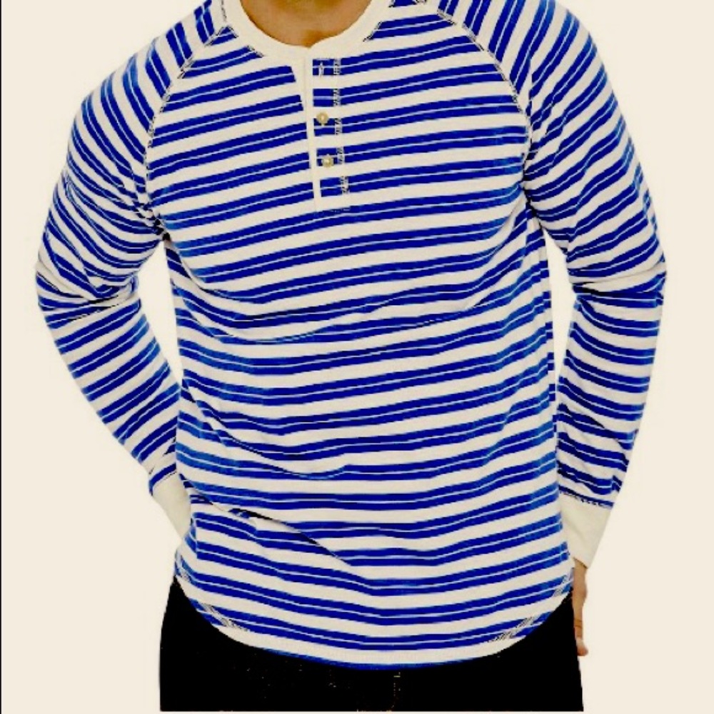 Men’s Henley Striped Long Sleeve Top NEW